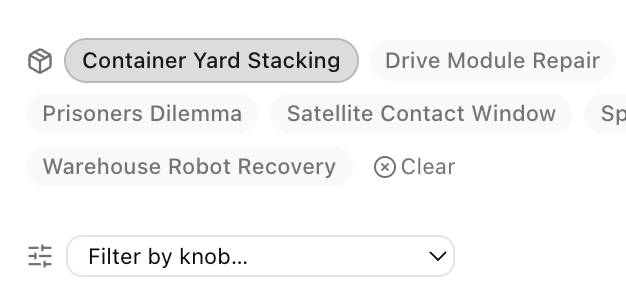 The knob filter bar, shown once a single scenario is selected