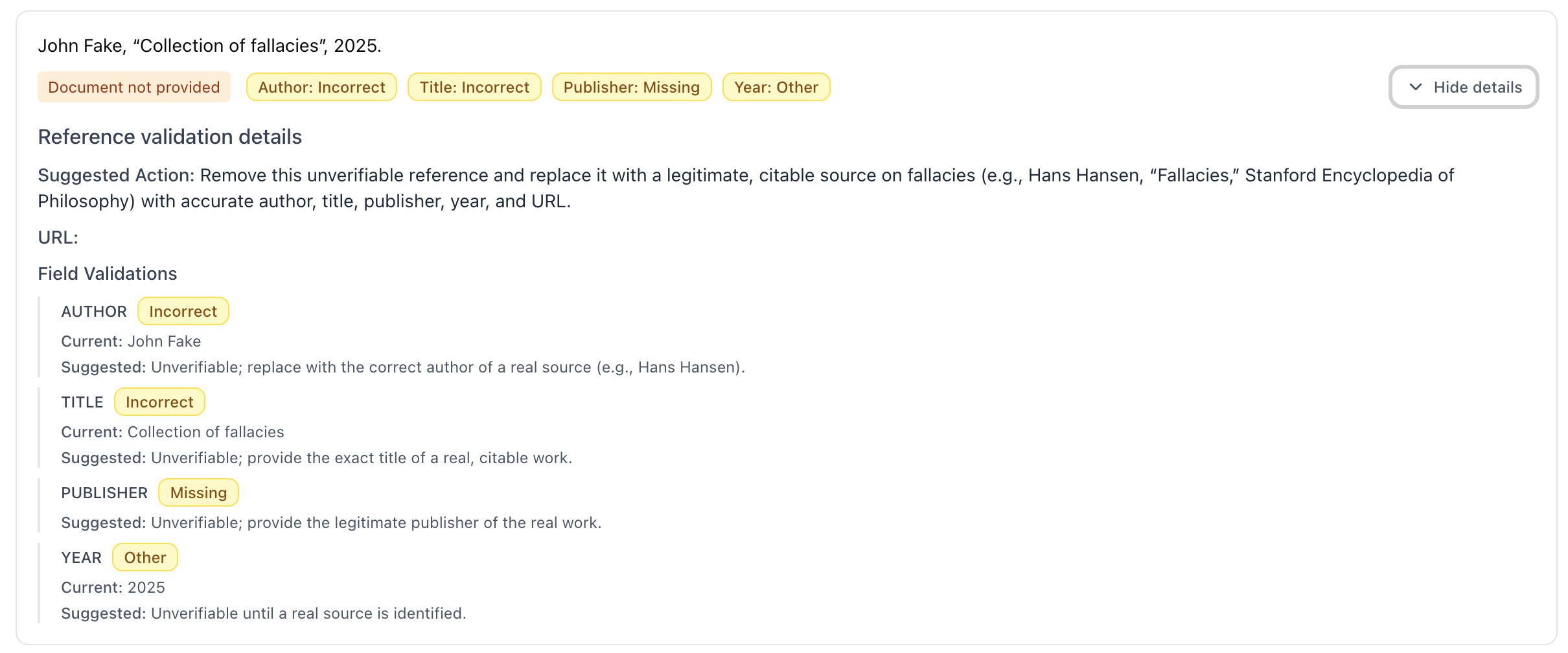Reference Validation - Example 1