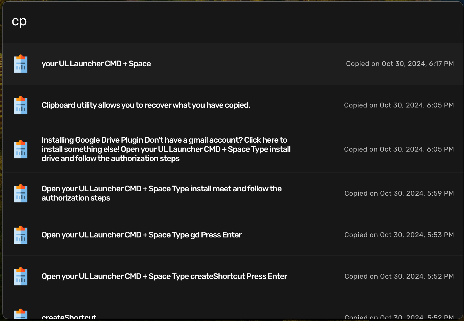 Copy from clipboard history